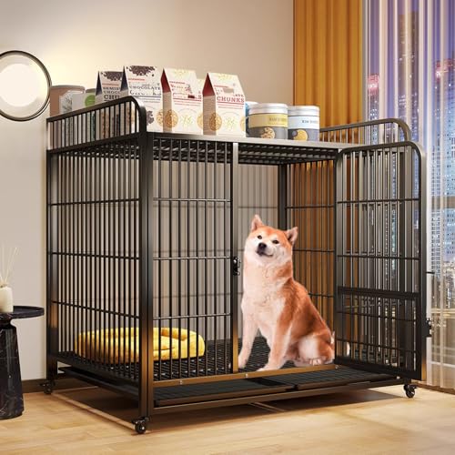 Indoor Hundehütte, Hundekiste Tisch, Schwere Hundekiste Möbel, Hundekiste, Zwinger Mit Rädern, Abnehmbarem Tablett, Dekorative Hundehütte Indoor Für Kleine Mittlere Hunde Möbel(M) von SHANGDAOYU