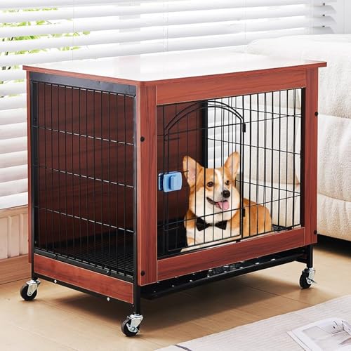 Möbel Stil Hundekiste, Hundekiste Möbel Mit Rädern, Heavy Duty Holz Hundekäfig Tisch Mit Abnehmbarem Tablett, Kau-resistente Hölzerne Hundekennel Indoor Für Kleine Und Mittlere Hunde von SHANGDAOYU