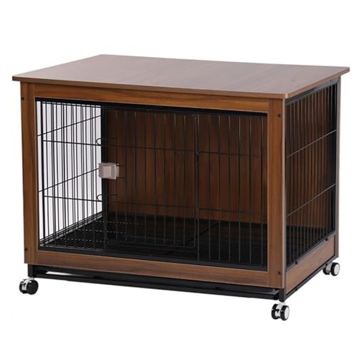 Möbel Stil Hundekiste, Hundekiste Möbel Mit Rädern, Holz Hundekäfig Tisch Mit Abnehmbarem Tablett, Kau-resistente Hölzerne Hundekennel Indoor Für Kleine / Mittlere / Große Hunde(Brown,25.2*19.7*25.6 i von SHANGDAOYU