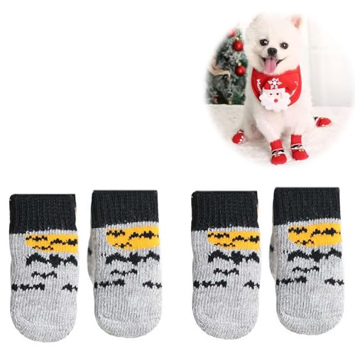 Rutschfeste Weihnachtssocken für den Winter, für Hartholzböden, rutschfest, Hundeschuhe, griffige Stiefel und Pfotenschutz, Traktionskontrolle für kleine, mittelgroße und große ältere Hunde (Grau, M) von SHANGYU