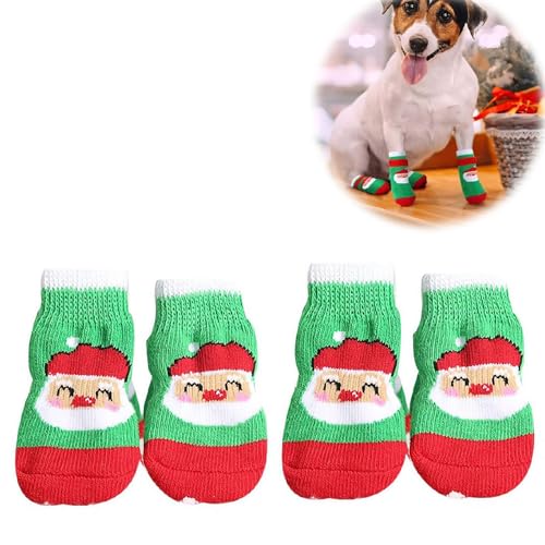 Rutschfeste Weihnachtssocken für den Winter, für Hartholzböden, rutschfeste Hundeschuhe, griffige Stiefel und Pfotenschutz, Traktionskontrolle für kleine, mittelgroße und große ältere Hunde (Grün, L) von SHANGYU