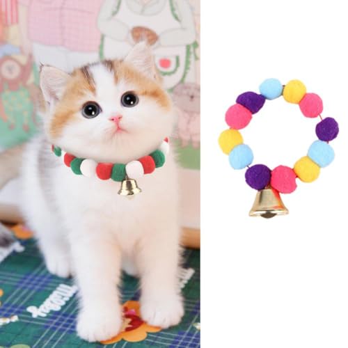 Weihnachtliches Katzenhalsband mit Glocke, Weihnachtshalsband, Pompon, Plüschball, elastisches Halsband, niedliches Kätzchen-Halsband mit Glöckchen, Breakaway-Kätzchen-Halsband, für Kätzchen, von SHANGYU