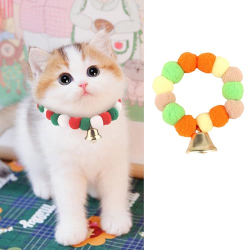 Weihnachtliches Katzenhalsband mit Glocke, Weihnachtshalsband, Pompon, Plüschball, elastisches Halsband, niedliches Kätzchen-Halsband mit Glöckchen, Breakaway-Kätzchen-Halsband, für Kätzchen, von SHANGYU