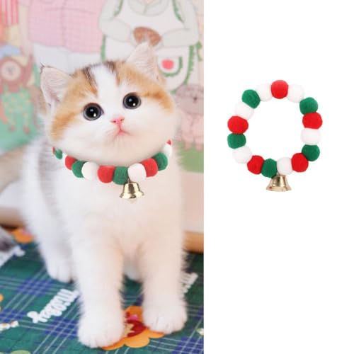 Weihnachtliches Katzenhalsband mit Glocke, Weihnachtshalsband, Pompon, Plüschball, elastisches Halsband, niedliches Kätzchen-Halsband mit Glöckchen, Breakaway-Kätzchen-Halsband, für Kätzchen, von SHANGYU