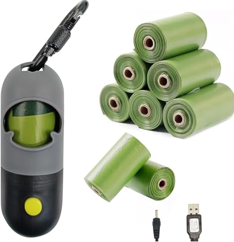 Hundekotbeutel Halter mit LED-Taschenlampe und Leinenschließe Pet Waste Bags Dispenser mit 15 Poo Trash Bags Befestigung und elastischem Seil für gebrauchte Taschen mit USB-Kabel von SHAOUMAN