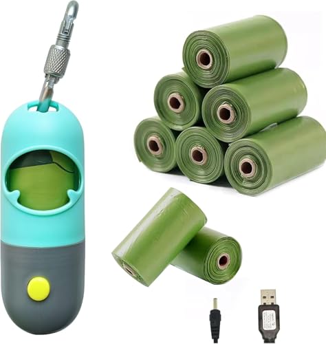 Hundekotbeutel Halter mit LED-Taschenlampe und Leinenschließe Pet Waste Bags Dispenser mit 15 Poo Trash Bags Befestigung und elastischem Seil für gebrauchte Taschen mit USB-Kabel von SHAOUMAN