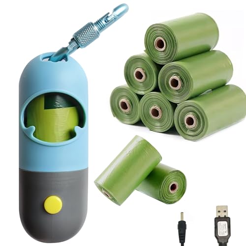 SHAOUMAN Hundekotbeutel Halter mit LED-Taschenlampe und Leinenschließe Pet Waste Bags Dispenser mit 15 Poo Trash Bags Befestigung und elastischem Seil für gebrauchte Taschen mit USB-Kabel von SHAOUMAN