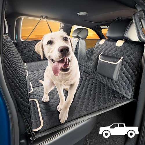 SHARLOVY Großer Hunde-Autositzbezug für Rücksitz mit Extender Harter Boden für LKWs, Hochleistungs-Hundehängematte für F150, Ram1500, Sierra (Black for Large Trucks, Extender for Aggressive Chewer) von SHARLOVY