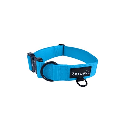 ShawnCo Basecamp Hundehalsband, hochwertiges verstellbares strapazierfähiges Nylon, taktisches Hundehalsband mit Metallschnalle für mittelgroße und große Hunde (Ozeanblau, L) von SHAWNCO