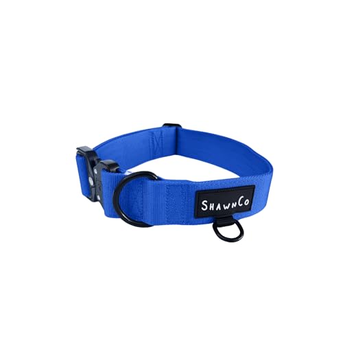 ShawnCo Basecamp Hundehalsband, verstellbar, strapazierfähig, Nylon, taktisches Hundehalsband mit Metallschnalle für mittelgroße und große Hunde (Electric Blue, L) von SHAWNCO