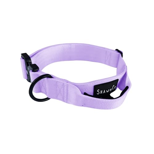 ShawnCo Basecamp Hundehalsband, verstellbar, strapazierfähig, Nylon, taktisches Hundehalsband mit Metallschnalle für mittelgroße und große Hunde (ICY Lilac, M mit Griff) von SHAWNCO