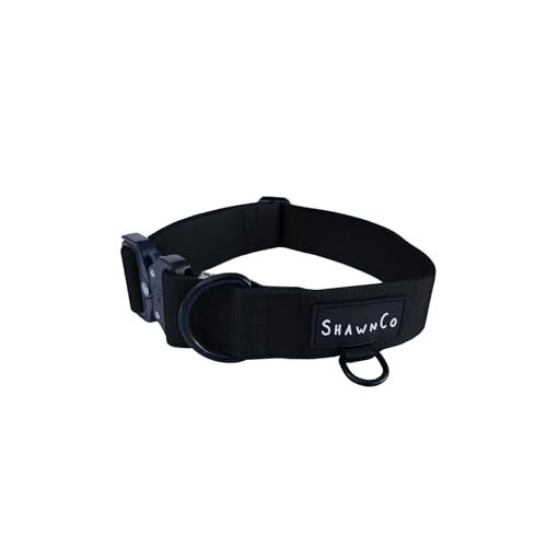 ShawnCo Basecamp Hundehalsband, verstellbar, strapazierfähig, Nylon, taktisches Hundehalsband mit Metallschnalle für mittelgroße und große Hunde (Mitternacht, L) von SHAWNCO