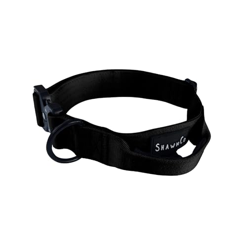 ShawnCo Basecamp Hundehalsband, verstellbar, strapazierfähig, Nylon, taktisches Hundehalsband mit Metallschnalle für mittelgroße und große Hunde (Mitternacht, L mit Griff) von SHAWNCO