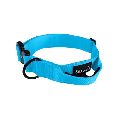 ShawnCo Basecamp Hundehalsband, verstellbar, strapazierfähig, Nylon, taktisches Hundehalsband mit Metallschnalle für mittelgroße und große Hunde (Ozeanblau, L mit Griff) von SHAWNCO