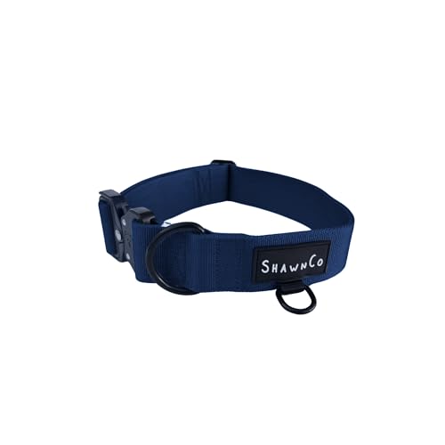 ShawnCo Basecamp Hundehalsband, verstellbar, strapazierfähig, Nylon, taktisches Hundehalsband mit Metallschnalle für mittelgroße und große Hunde (Pazifikblau, L) von SHAWNCO