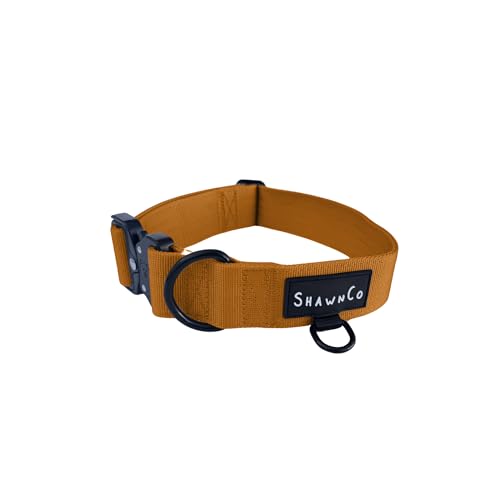 ShawnCo Basecamp Hundehalsband, verstellbar, strapazierfähig, Nylon, taktisches Hundehalsband mit Metallschnalle für mittelgroße und große Hunde (Sonnenuntergang-Orange, L) von SHAWNCO