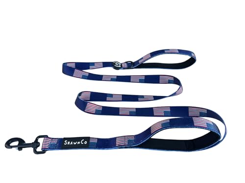 ShawnCo Dream Walk Hundeleine, Premium-Nylon-Hundeleine mit weichem Neopren-Griff für kleine, mittelgroße und große Hunde (USA-Flagge, M/L, 1,8 m mit 2 Griffen) von SHAWNCO