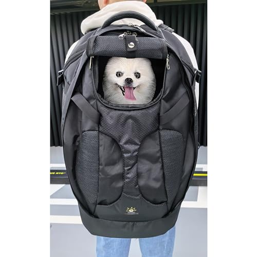 SHCihui Großer Haustier-Rucksack, Hunderucksack für die meisten Hundegrößen, Reisen und Wandern, Haustier-Tragerucksack mit Sicherheitsleine, mehr große Belüftung, doppellagige Struktur von SHCiHui