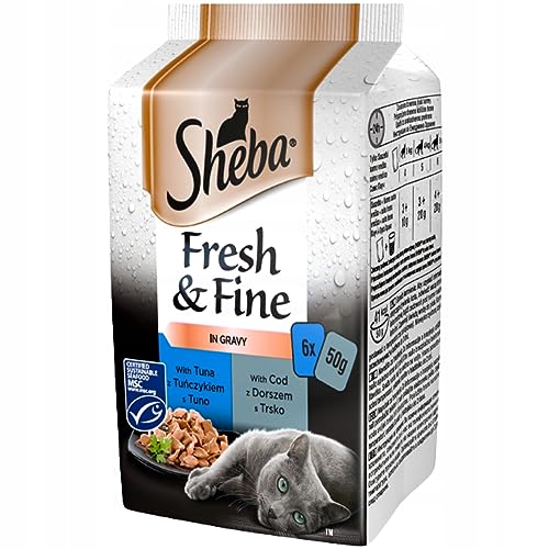 SHEBA Fresh & Fine Nassfutter für Katzen in Soße mit Thunfisch und Kalejau 36 Portionsbeutel 6 x (6 x 50 g) von Sheba