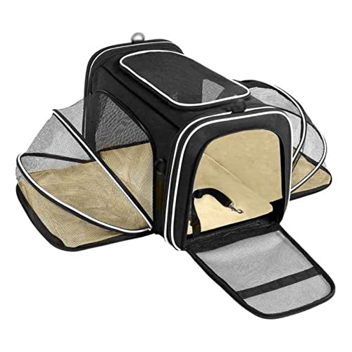 Haustier-Rucksack, Fluggesellschaften zugelassen, erweiterbar, faltbar, weich, 5 offene Türen, reflektierende Bänder für Katzen Reisetasche von SHENDAF