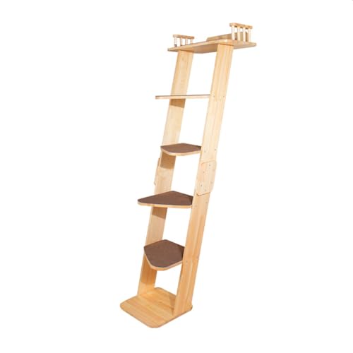 Modern 177,8 cm hoch 6 Ebenen Leaning Cat Climbing Leiter Baum Turm Condo mit großer Katzen-Sitzstange Plattform für Fenster Wand, Massivholz Katzenmöbel Regale für mehrere Katzen von SHENGOCASE