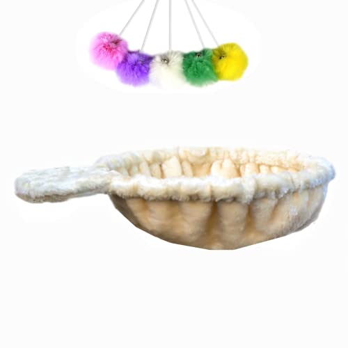 SHENGOCASE 33 cm Beige Nest Korb Liege Hängematte Bett für Kratzbaum Turm Ersatz 5er Pack Hängende Ball Spielzeug mit elastischer Schnur Katzenbaumzubehör Hängemattenbefestigung (Beige) von SHENGOCASE