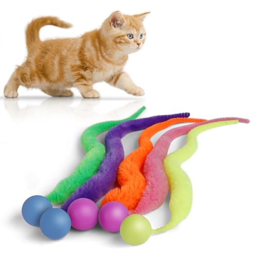 SHENGSEN Hüpfball mit Schwanz, Katzenspielzeug, magischer Wurm mit Ball, Spielzeug für Katzen, flauschiger Wurm, Hüpfbälle, Katzenspielzeug, 5 Stück von SHENGSEN