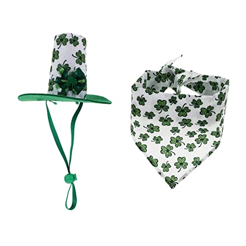 SHERCHPRY 1 Satz Haustiermütze Schal Weihnachtsdeko Hundehalstuch Kleeblatt-haustierhut Patrick's Day Partyschal Klee-dreieck-hundeschal Party-Hut Lätzchen Baumwolle Polyester Kleiner Hund von SHERCHPRY