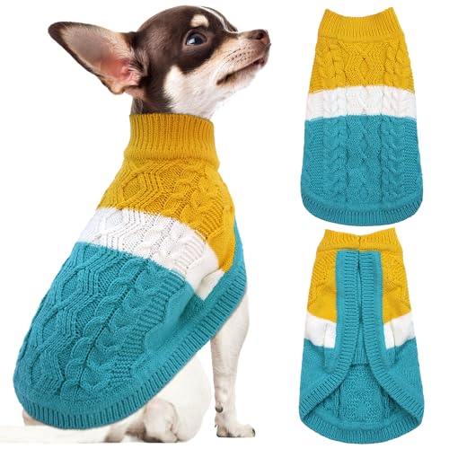 SHIAOMIN Dreifarbiger Hunde-Strickpullover – niedlicher Welpenumhang, Farbblock, Winterkleidung, warmer, dicker Pullover für kleine Hunde und Katzen, Größe M von SHIAOMIN