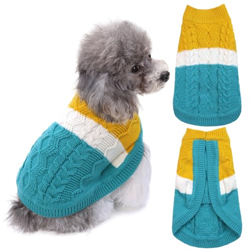 SHIAOMIN Dreifarbiger Hunde-Strickpullover – niedlicher Welpenumhang, Farbblock, Winterkleidung, warmer, dicker Pullover für kleine Hunde und Katzen, Größe XL von SHIAOMIN