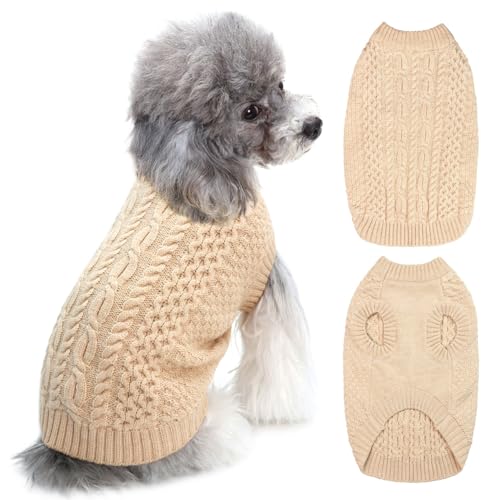 SHIAOMIN Fleece-Weste, Hundepullover – Beige Hund Strickwaren Pullover Winter Klassisch Zopfmuster Mantel für Hund Katze Welpen (Large) von SHIAOMIN