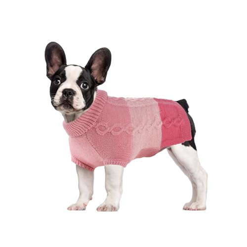 SHIAOMIN Hunde-Rollkragenpullover – Warmer Farbblock-Pullover für Hunde, dicker Zopfmuster, Winterpullover für kleine, mittelgroße und große Haustiere, Chihuahua, Bulldogge, Golden Retriever (Rosa, von SHIAOMIN