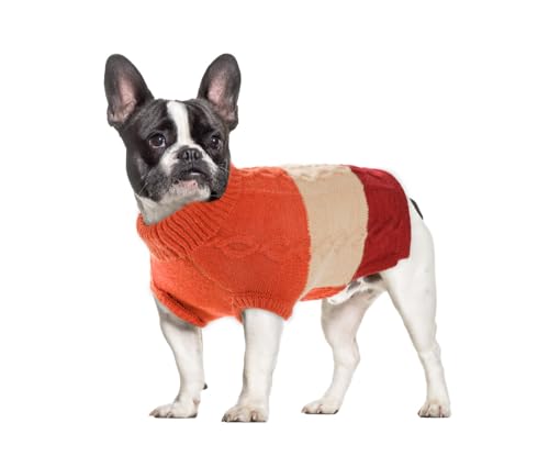 SHIAOMIN Hunde-Rollkragenpullover – Warmer Farbblock-Pullover für Hunde, dicker Zopfmuster, Winterpullover für kleine, mittelgroße und große Haustiere, Chihuahua, Bulldogge, Golden Retriever (Orange, von SHIAOMIN