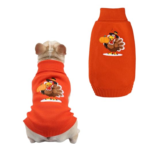 SHIAOMIN Thanksgiving-Hundepullover – Truthahn-Hundepullover, klassische Strickware mit Loch für die Leine, warmer Winter-Rollkragenpullover für kleine und mittelgroße Rassen, Größe L von SHIAOMIN