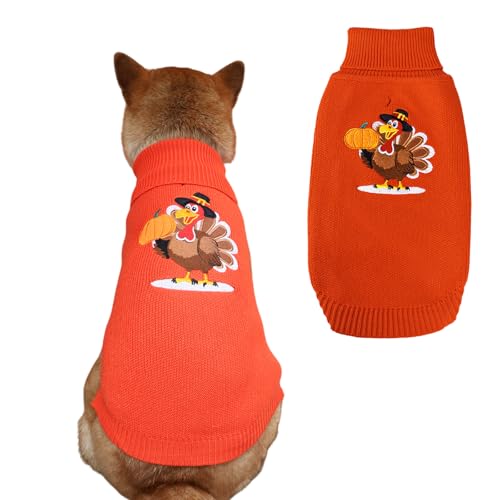 SHIAOMIN Thanksgiving-Hundepullover – Truthahn-Hundepullover, klassische Strickware mit Loch für die Leine, warmer Winter-Rollkragenpullover für kleine und mittelgroße Rassen, Größe M von SHIAOMIN