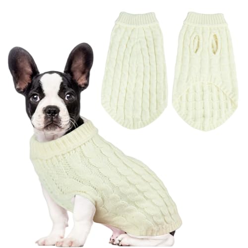 SHIAOMIN Warmer Rollkragenpullover für Hunde, Zopfmuster, dick, warme Hunde-Winterkleidung, kaltes Wetter für kleine und mittelgroße Hunde (Weiß, S) von SHIAOMIN