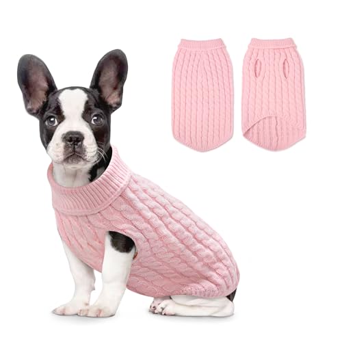 SHIAOMIN Warmer Hunde-Rollkragenpullover - Zopfstrick-Welpenpullover Dicke warme Hunde-Winterkleidung, kaltes Wetter für kleine und mittelgroße Hunde (Rosa, M) von SHIAOMIN