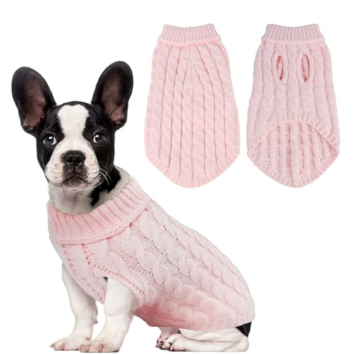 SHIAOMIN Warmer Hunde-Rollkragenpullover - Zopfstrick-Welpenpullover Dicke warme Hunde-Winterkleidung, kaltes Wetter für kleine und mittelgroße Hunde (Rosa, S) von SHIAOMIN