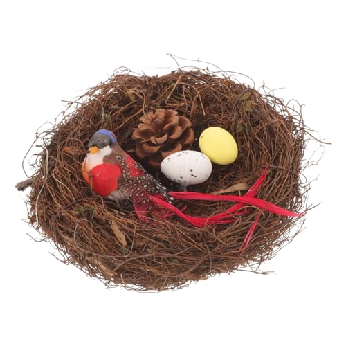 SHINEOFI 1 Satz Rattan-Vogelnest Simulation eines Vogelnests Rattan Vogelnest aus Rattan Dekorationen The Animal schmücken Wohnkultur künstliches Nest mit Ei Künstliche Nestdekoration Stroh von SHINEOFI