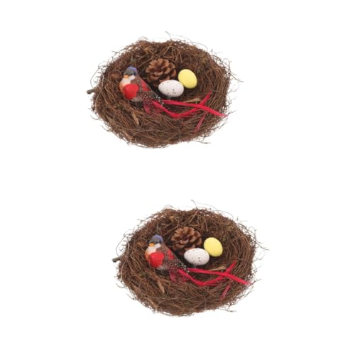 SHINEOFI 2 Sätze Rattan-vogelnest Schaumei Ostern-Rattan-Nest Ostereier-dekor Künstliches Vogelnest Mit Eiern Frühlings-osterdekoration -basteldekoration Für Zu 15c Eingesackt Vogelhaus von SHINEOFI