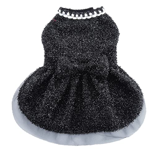 SHINROAD Haustierkleidung Hundekleid Rock Spitze Rand Bowknot Gürtel Elegant Katze Hochzeit Seidig Prinzessin Kleid für Outdoor Schwarz L von SHINROAD