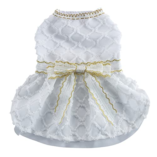 SHINROAD Haustierkleidung Hundekleid Rock Spitze Rand Bowknot Gürtel Elegant Katze Hochzeit Seidig Prinzessin Kleid für Outdoor Weiß XL von SHINROAD