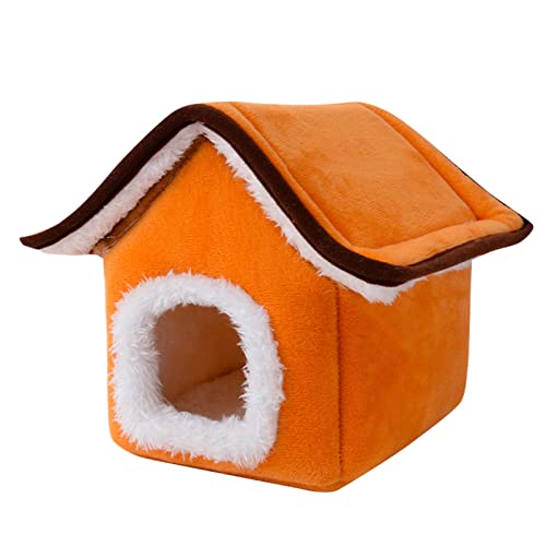 SHINROAD Haustiernest für Hamster, weiches Innenfutter, Plüsch, abnehmbar und waschbar, bequem, warm, für Hamster, Meerschweinchen, Schlafnest, Haus, Kleintierbedarf, Orange von SHINROAD