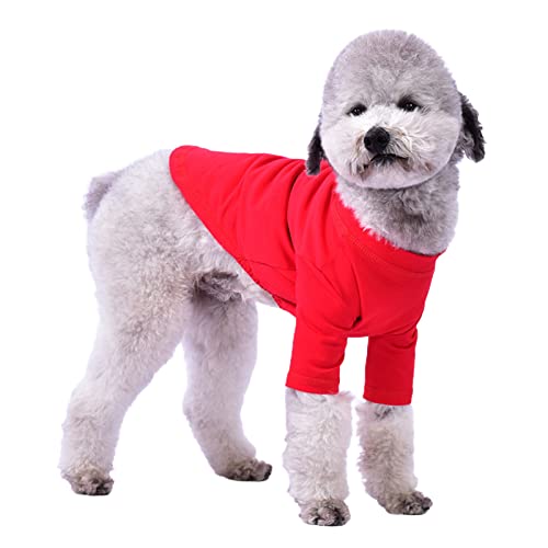 SHINROAD Hunde-Basis-Shirt, einfarbig, modisch, bequem, für kleine und mittelgroße Hunde, Welpen, Kleidung, Haustierbedarf, Rot, 2XL von SHINROAD