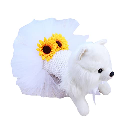 SHINROAD Hunde-Kleidung für Haustiere, schönes Gefühl, Polyester, verstellbarer Riemen, Sonnenblumen-Anstecknadel, für den täglichen Gebrauch, Weiß, Größe S von SHINROAD