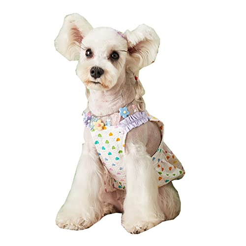 SHINROAD Hundebekleidung mit Strapsrock, Blumenmuster, atmungsaktiv, Streetwear-Hosenträger, Freizeit, Hundekleidung, Weiß, Größe L von SHINROAD