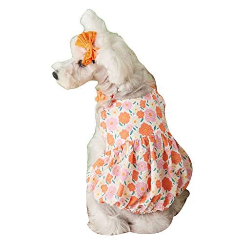 SHINROAD Hundebekleidung mit Strapsrock, Blumenmuster, atmungsaktiv, Streetwear-Straps, Freizeitkleidung, Orange, Größe S von SHINROAD