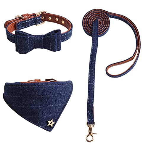 SHINROAD Hundehalsband-Set mit Schleife, kariert, bedruckt, für den Außenbereich, Größe L, Blau von SHINROAD