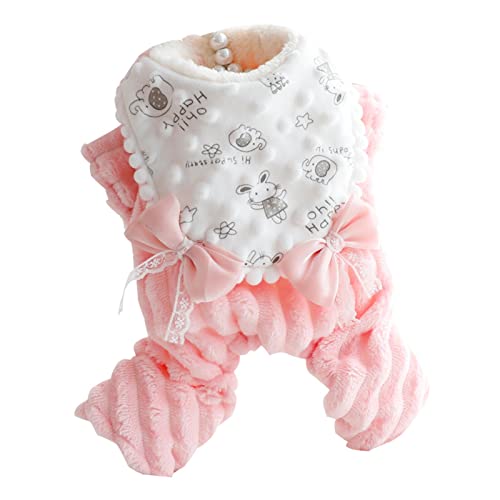 SHINROAD Hundemantel Haustier Kleidung Winter Kleidung Gestreift Dickes Lätzchen Warm Vier Beine Rundhals Hase Winter Strampler Alltag Rosa XL von SHINROAD