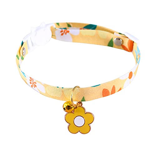 SHINROAD Mehrfarbiges Nylon-Katzenhalsband, kleine Blumenhalsband, Hund, verstellbare Halskette, Kätzchen-Halskette, Schlaufe mit Glöckchen, bequem für Welpen, Gelb von SHINROAD